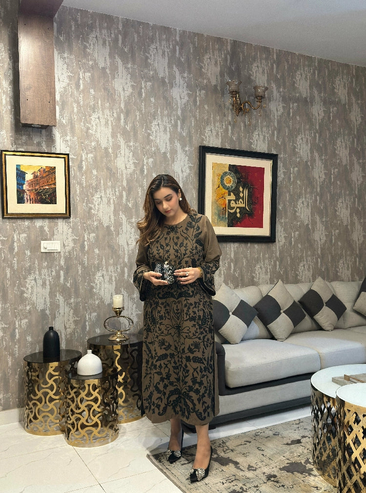 Picture of Manahils - Khaki Brown Embroidered - Available at Raja Sahib