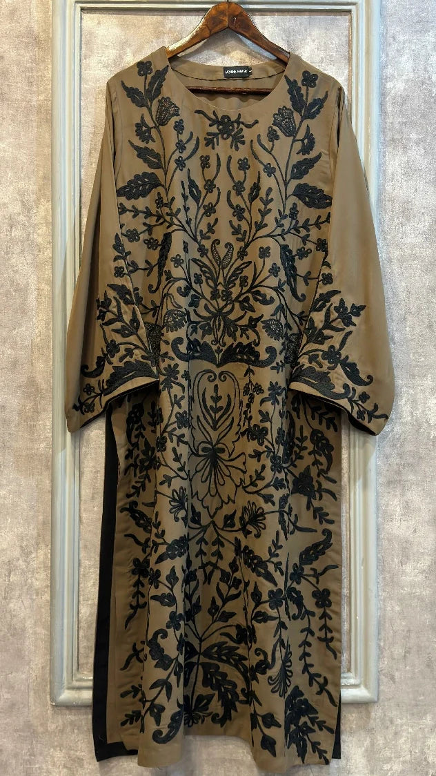 Picture of Manahils - Khaki Brown Embroidered - Available at Raja Sahib