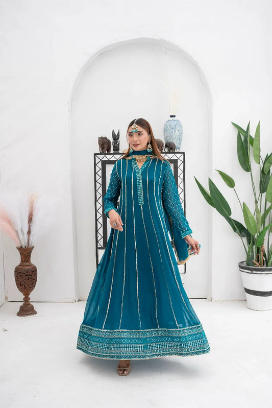 Picture of Manahils - Kurti 106-Teal - Available at Raja Sahib