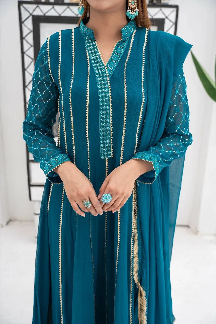 Picture of Manahils - Kurti 106-Teal - Available at Raja Sahib