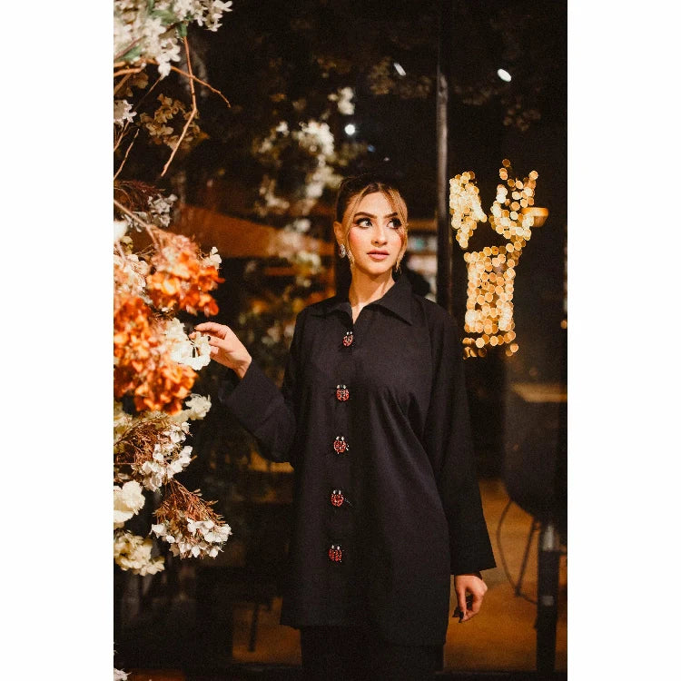 Picture of Manahils - Lady Bird Black Co-Ord Set - Available at Raja Sahib