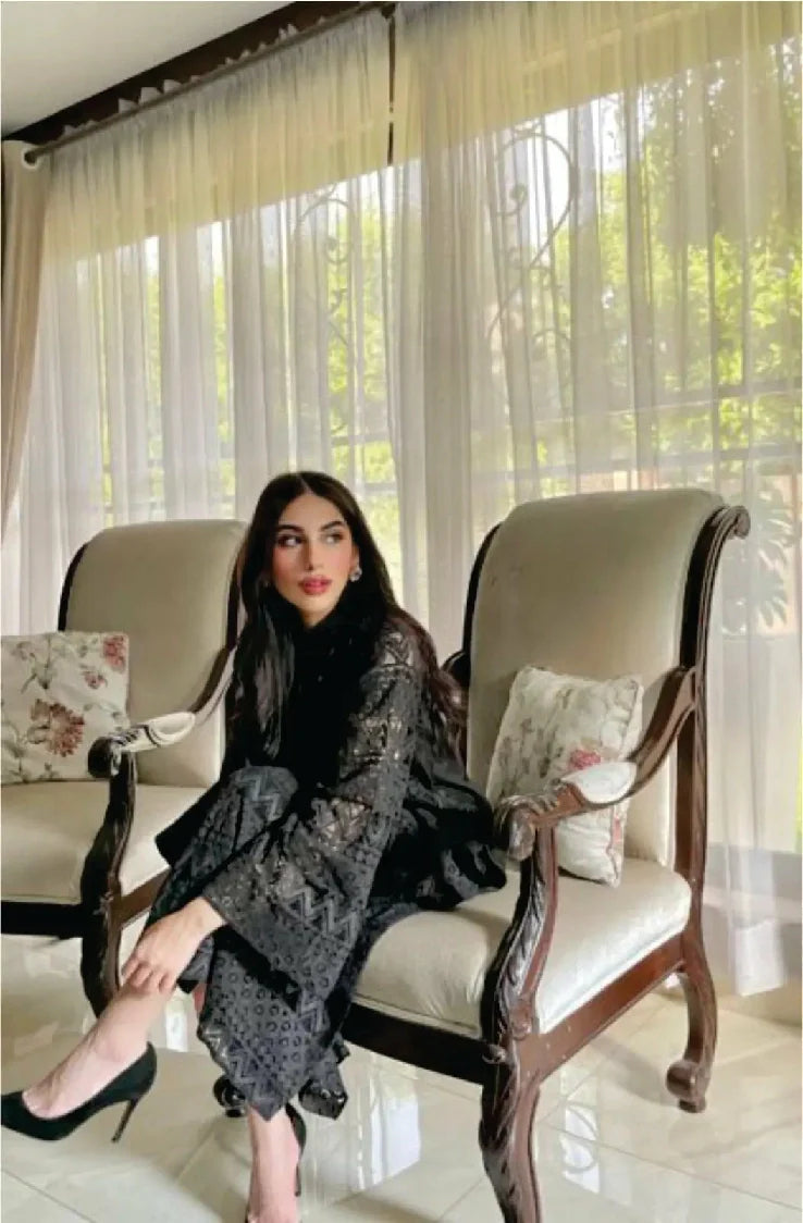 Picture of Manahils - Metallic Black Crochet Net - Available at Raja Sahib