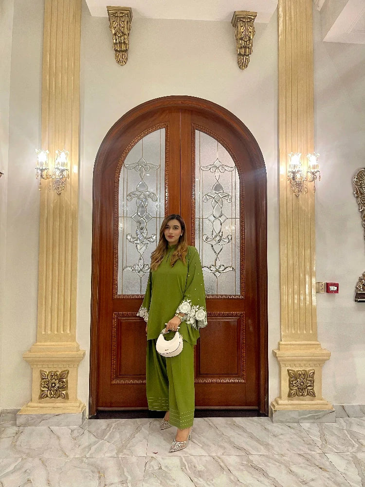 Picture of Manahils - Moss Green Embroidered Two Pc - Available at Raja Sahib