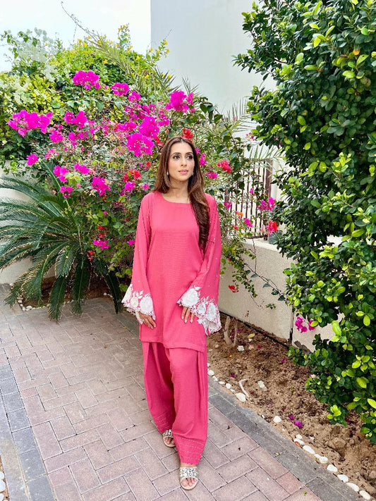 Picture of Manahils - Peach Embroidered Two Pc - Available at Raja Sahib