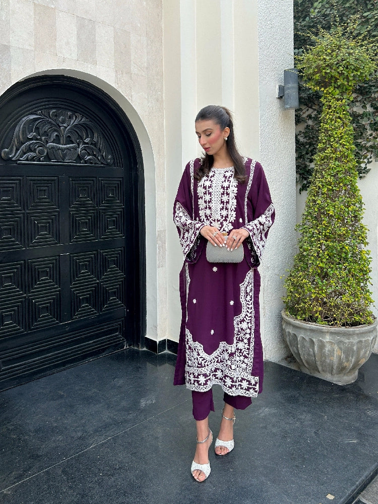 Picture of Manahils - Purple Embroidered Two Pc - Available at Raja Sahib