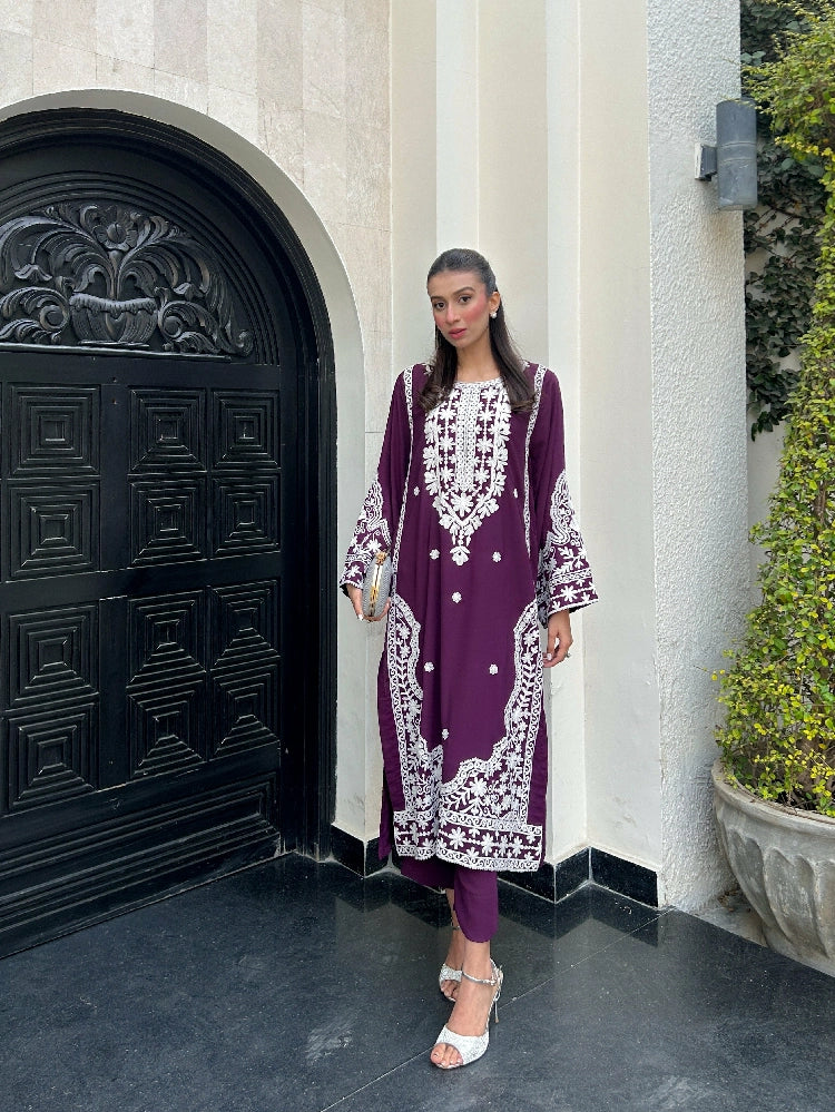 Picture of Manahils - Purple Embroidered Two Pc - Available at Raja Sahib