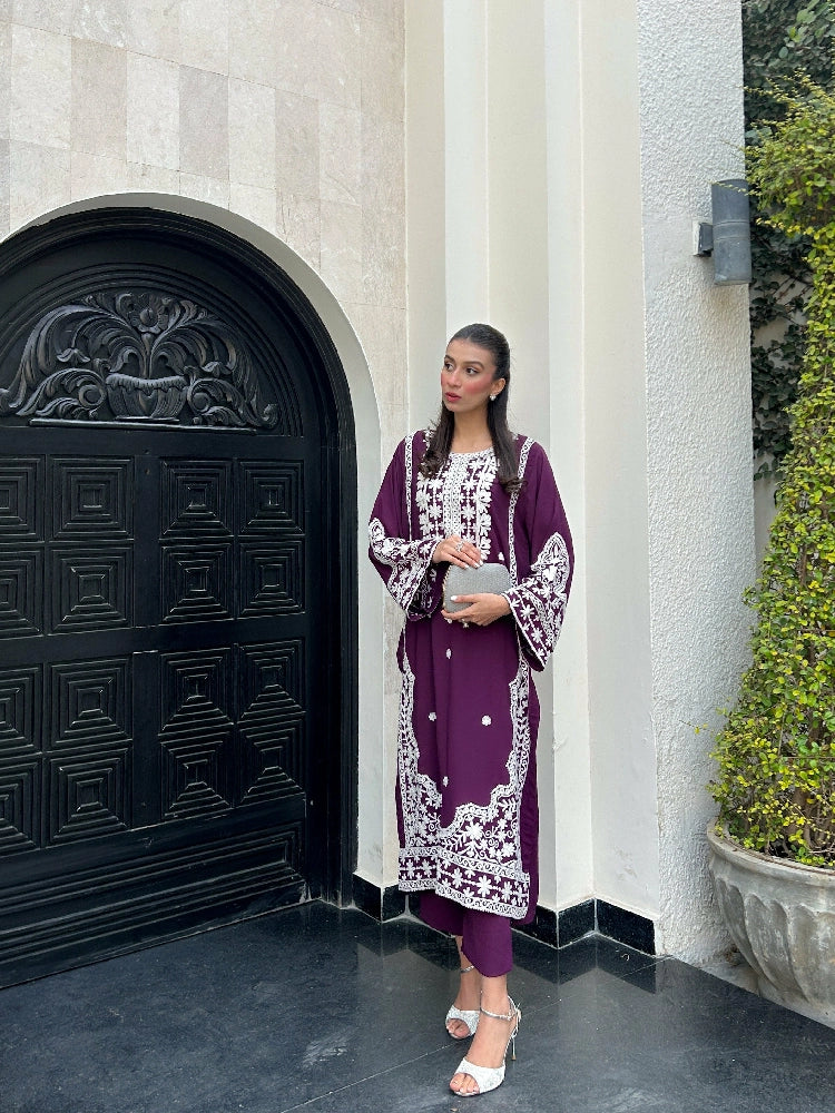 Picture of Manahils - Purple Embroidered Two Pc - Available at Raja Sahib