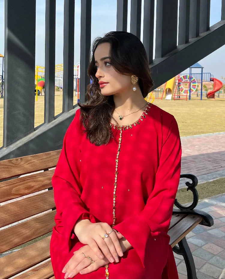 Picture of Manahils - Red Embellished Swarovski - Available at Raja Sahib