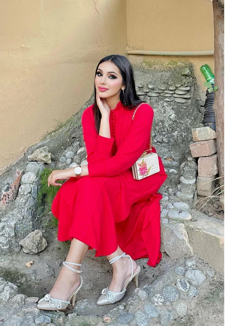 Picture of Manahils - Red Marina Tunic - Available at Raja Sahib