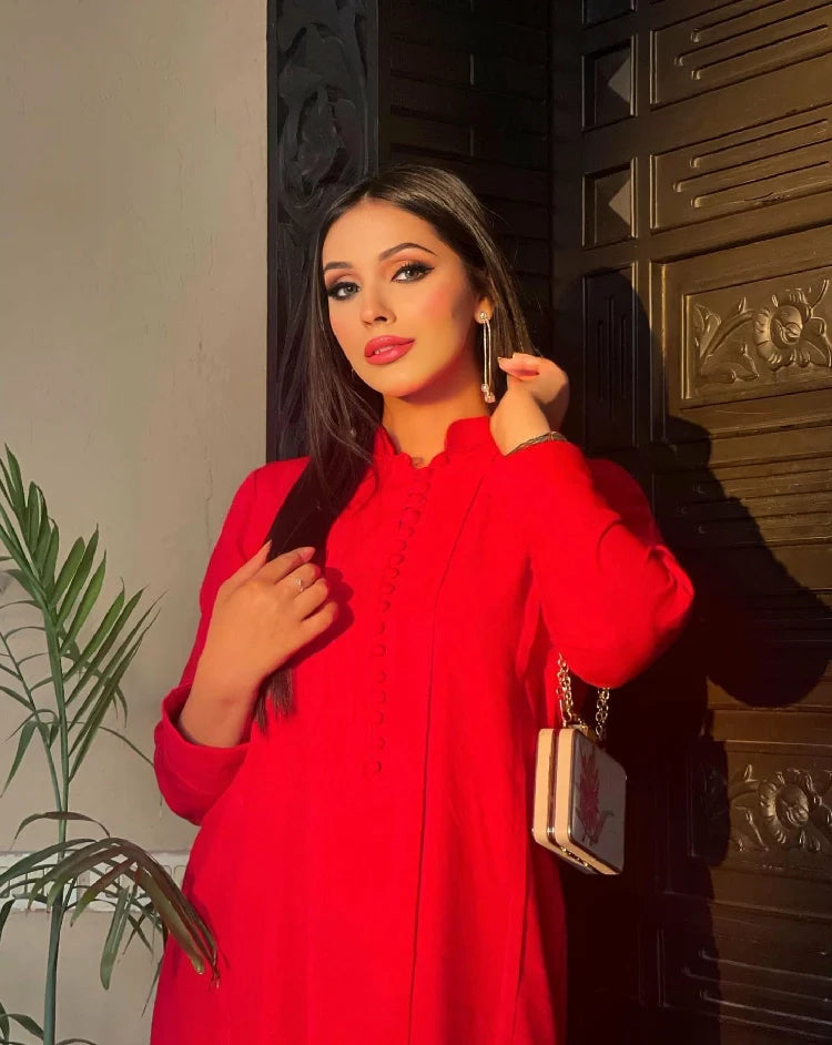 Picture of Manahils - Red Marina Tunic - Available at Raja Sahib