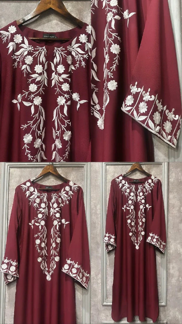 Picture of Manahils - Burgundy Embroidered Set - Available at Raja Sahib