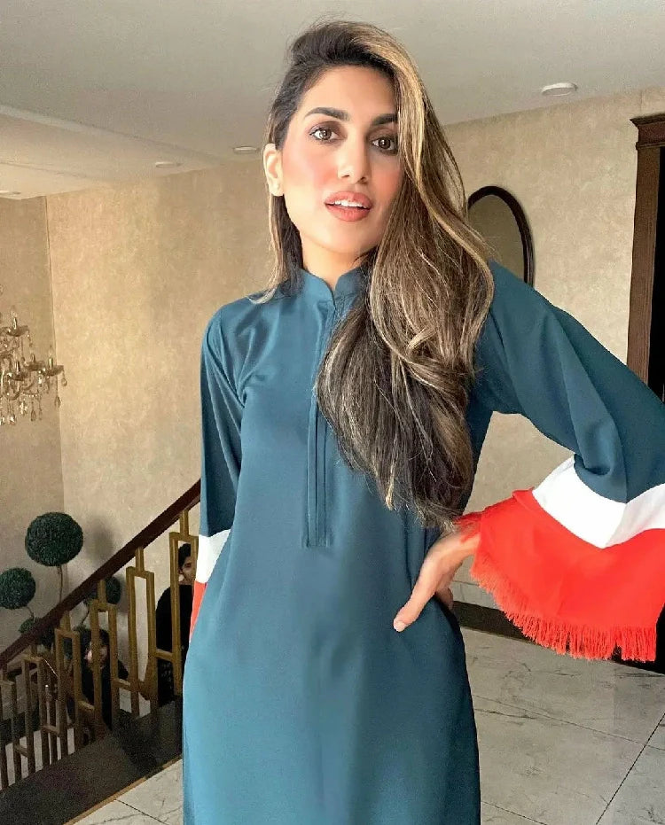 Picture of Manahils - Threaded Love Green With Stripes - Available at Raja Sahib