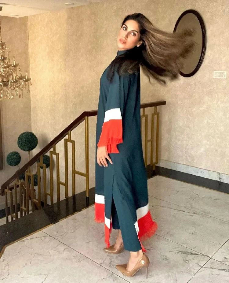 Picture of Manahils - Threaded Love Green With Stripes - Available at Raja Sahib