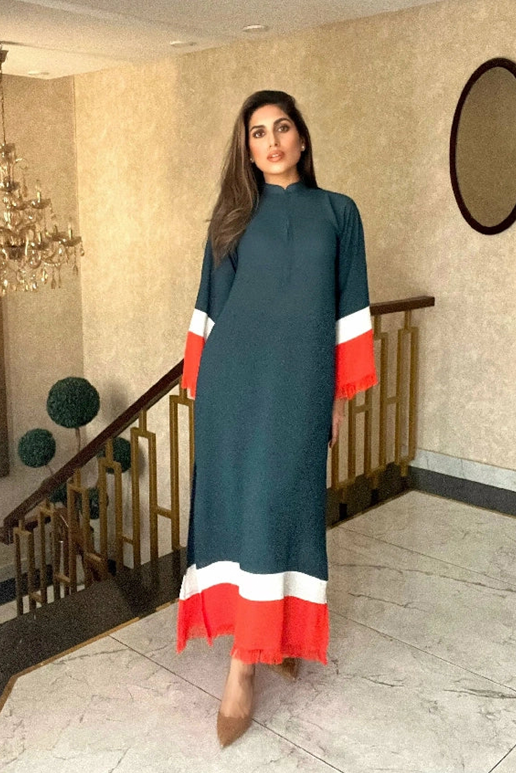 Picture of Manahils - Threaded Love Green With Stripes - Available at Raja Sahib