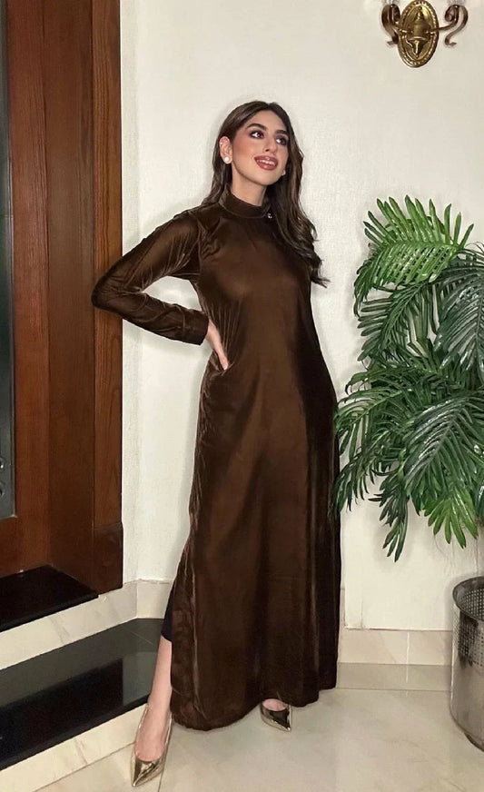 Picture of Manahils - Velvet Tunic Shirt (Pay Now) - Available at Raja Sahib