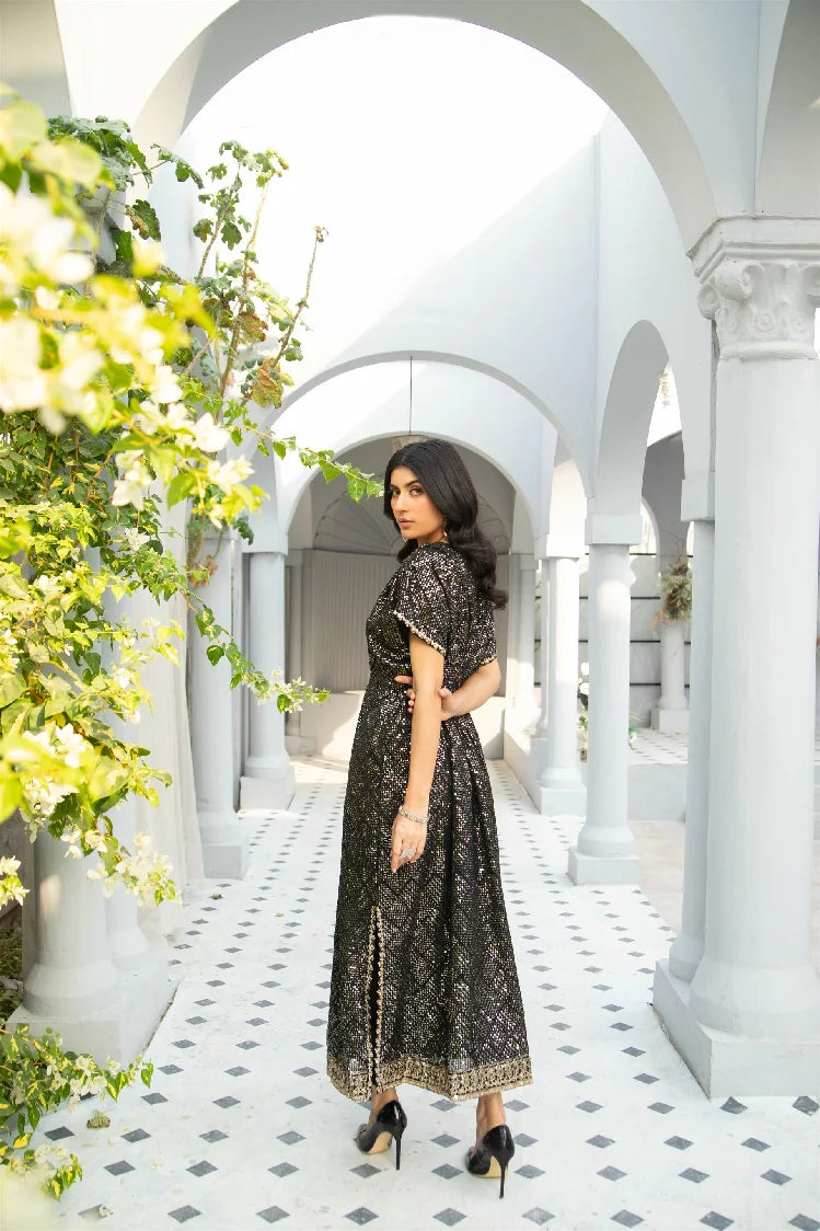 Picture of Manahils - Wa 03-Kaftan-Black - Available at Raja Sahib