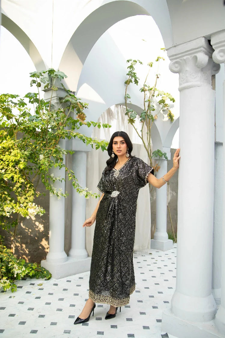 Picture of Manahils - Wa 03-Kaftan-Black - Available at Raja Sahib