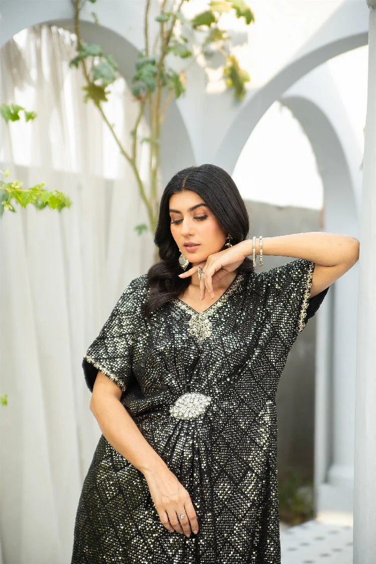 Picture of Manahils - Wa 03-Kaftan-Black - Available at Raja Sahib