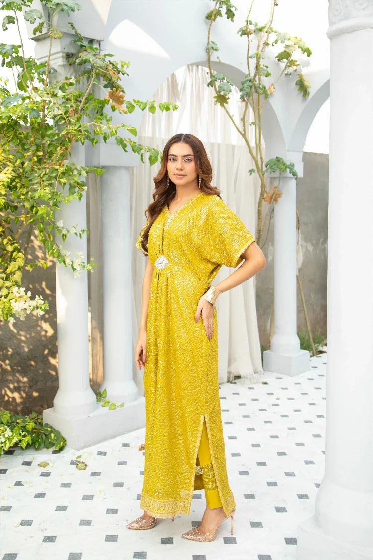 Picture of Manahils - Wa 03-Kaftan-Mustard - Available at Raja Sahib