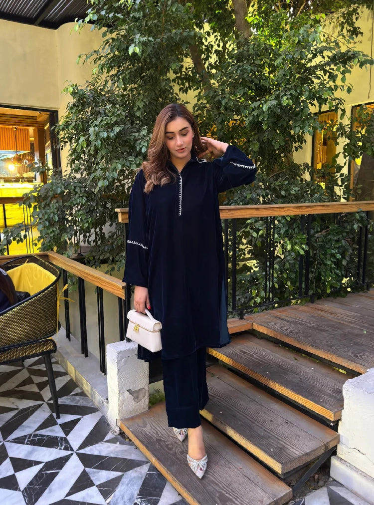 Picture of Manahils - Zinc Embroidered Velvet Co-Ord - Available at Raja Sahib