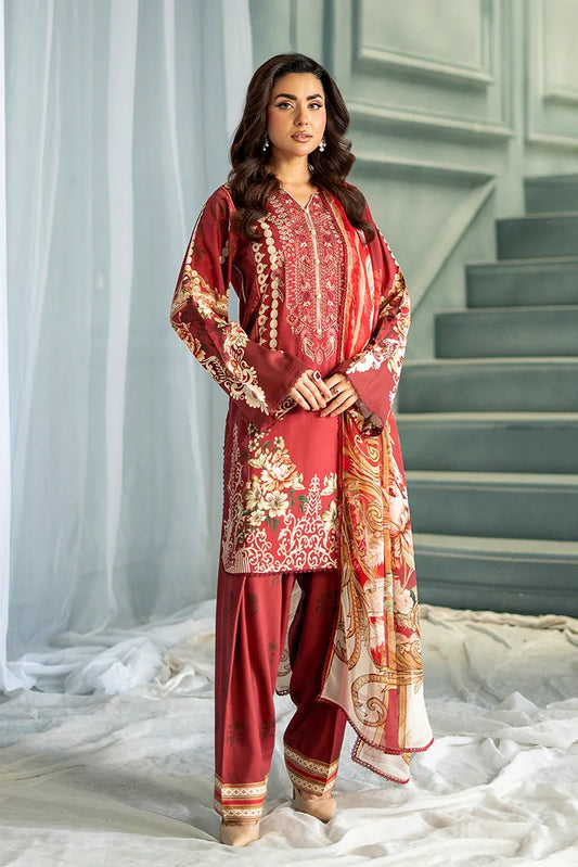 Picture of Meerak - 3 PC Embroidered Linen Pret - Rust Ember - Available at Raja Sahib