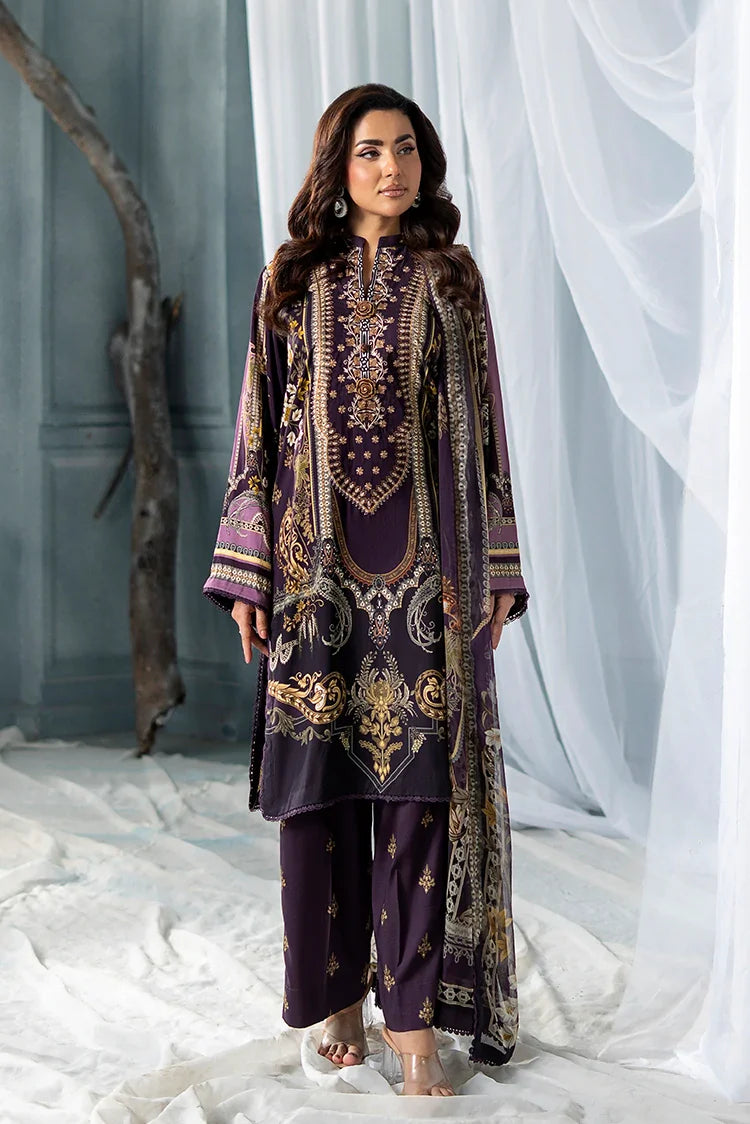 Picture of Meerak - 3 PC Embroidered Linen Pret - Royal Plum - Available at Raja Sahib