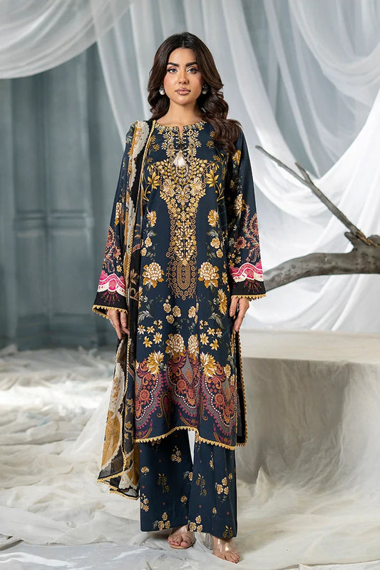Picture of Meerak - 3 PC Embroidered Linen Pret - Navy Charm - Available at Raja Sahib