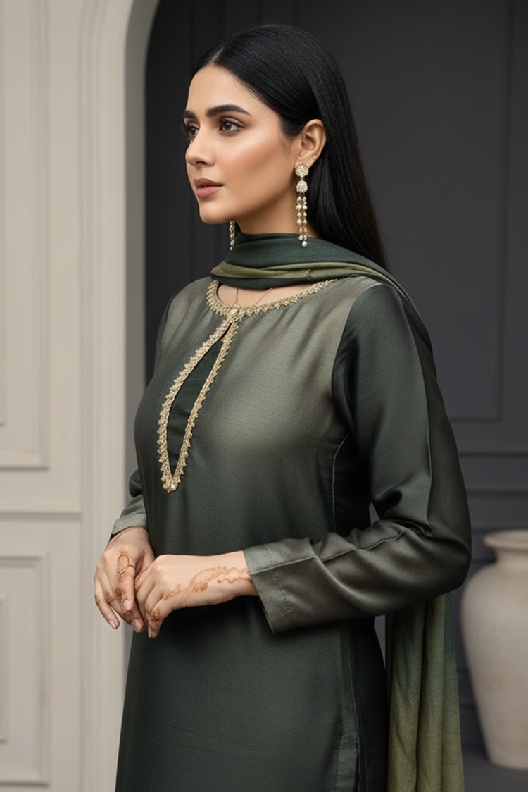 Picture of Manash - Emerald Ombre Silk - 3 Piece - Available at Raja Sahib