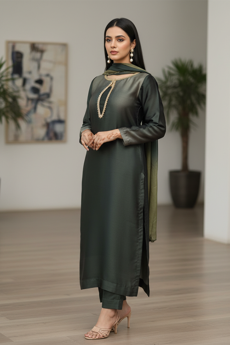 Picture of Manash - Emerald Ombre Silk - 3 Piece - Available at Raja Sahib