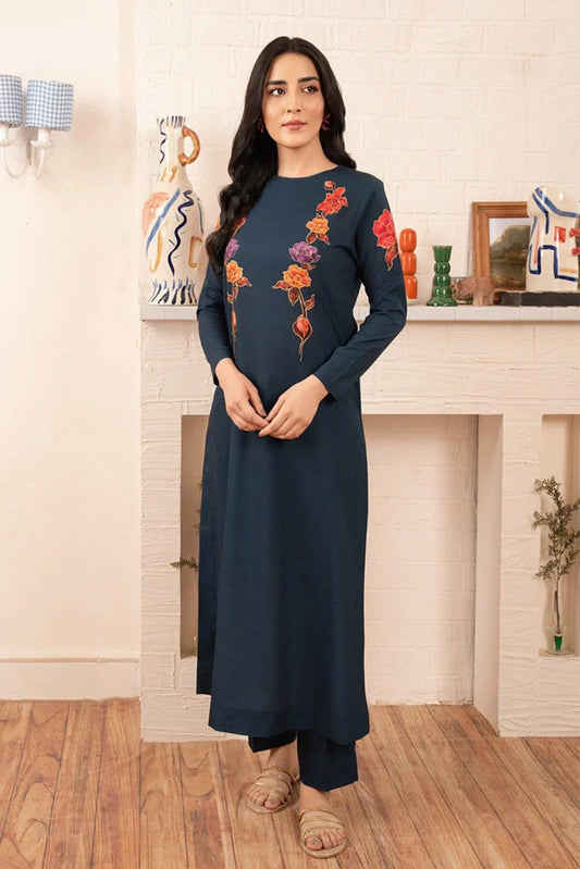 Picture of Stitch Vibes - Morganite RTW Collection - 2 PC - Dark Navy Dress - Available at Raja Sahib