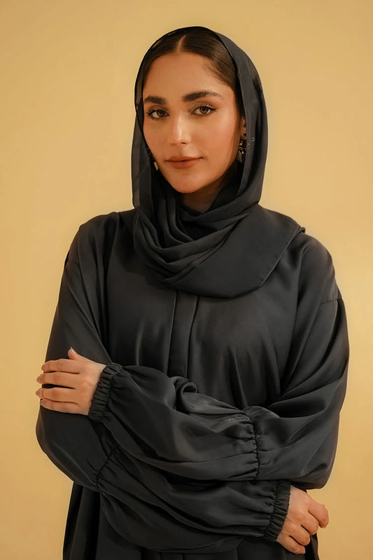 Divinely Crafted - Basic Gathered Sleeves Abaya Set - Grey