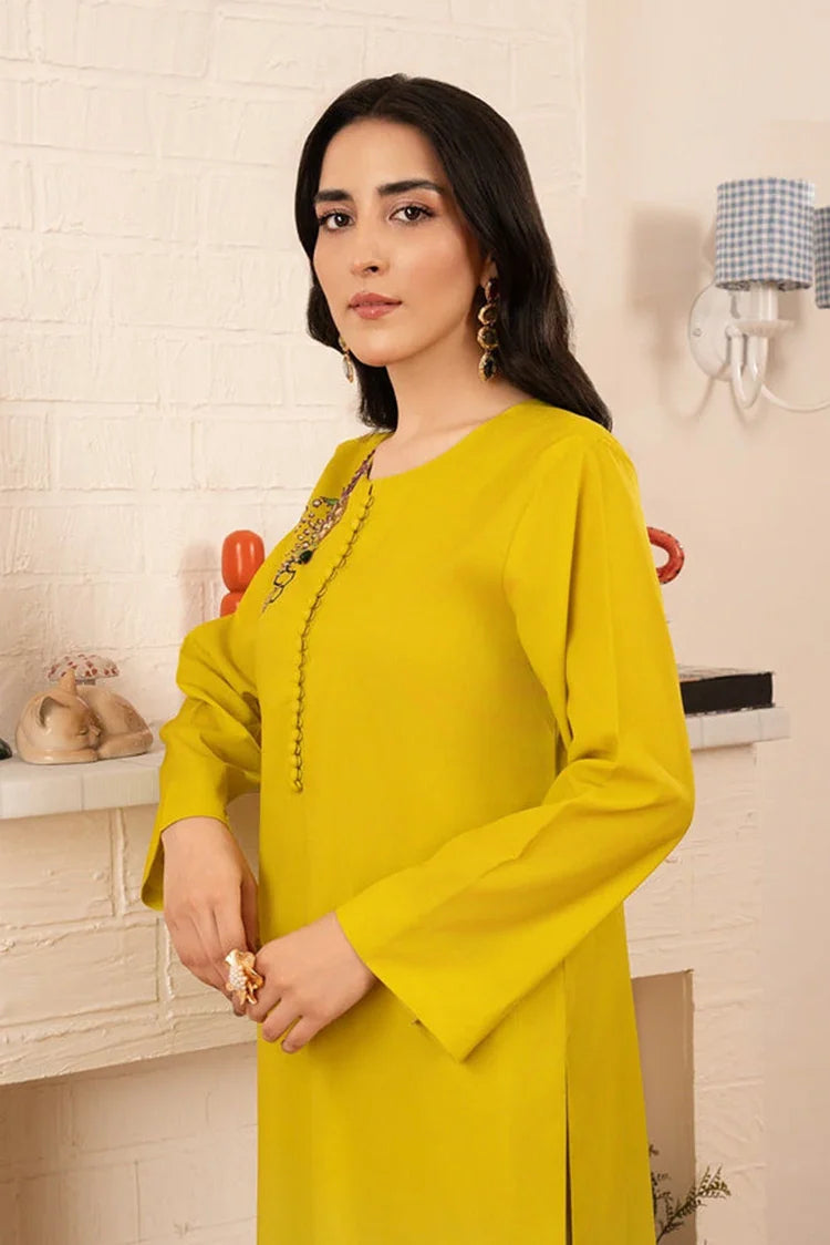 Picture of Stitch Vibes - Morganite RTW Collection - 2 PC - Lime Green Tonal Dress - Available at Raja Sahib