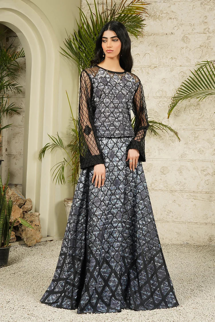 Picture of Stitch Vibes - Ravayah Eid Collection Vol 1 - Serpent Noir Crop Top Skirt - Available at Raja Sahib