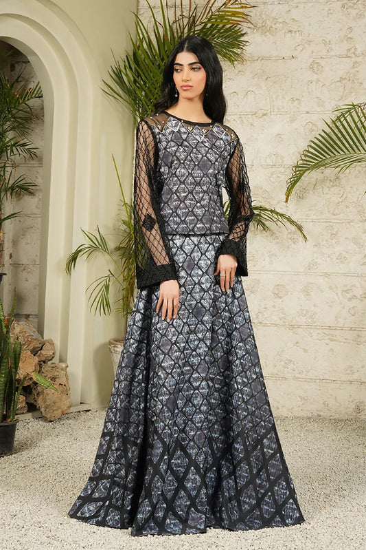 Picture of Stitch Vibes - Ravayah Eid Collection Vol 1 - Serpent Noir Crop Top Skirt - Available at Raja Sahib