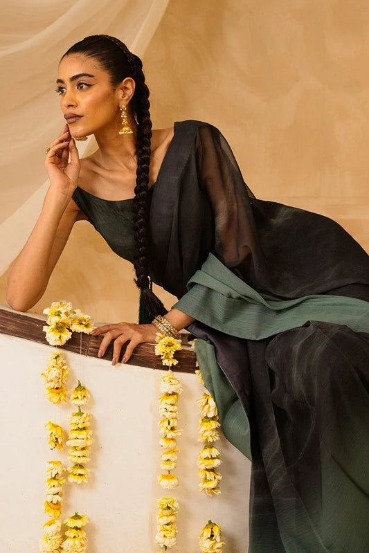 Picture of Nooran's - Renee Saree Collection - Luxurious Dark Green - Available at Raja Sahib