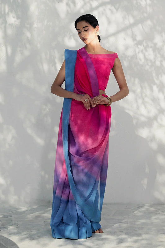 Picture of Nooran's - Renee Saree Collection - Elegant Pink & Blue - Available at Raja Sahib