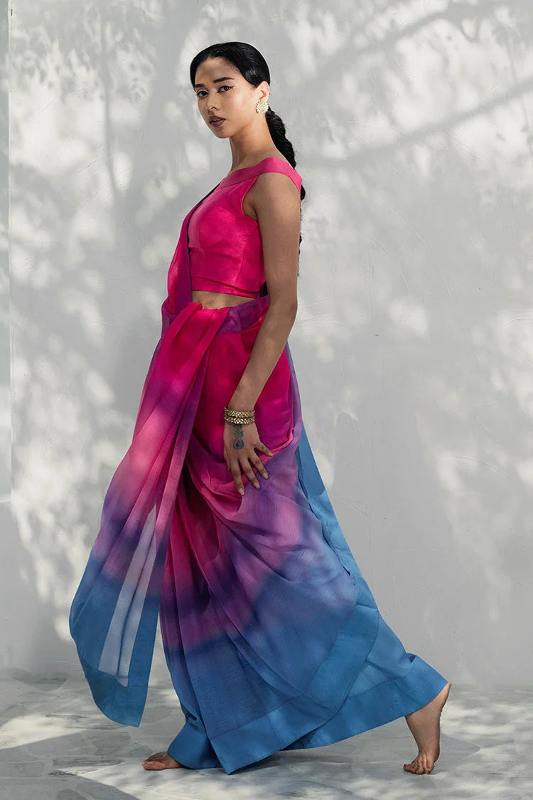 Picture of Nooran's - Renee Saree Collection - Elegant Pink & Blue - Available at Raja Sahib