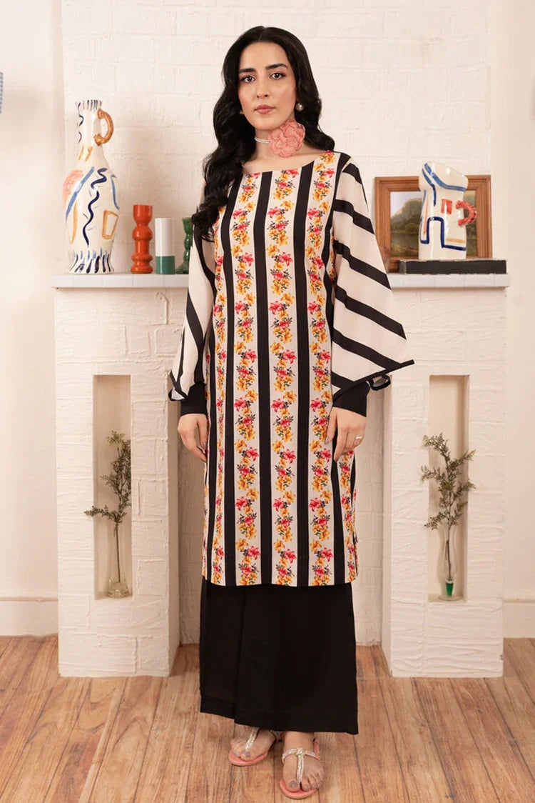 Picture of Stitch Vibes - Morganite RTW Collection - 1 PC - Striped Floral Shirt - Available at Raja Sahib