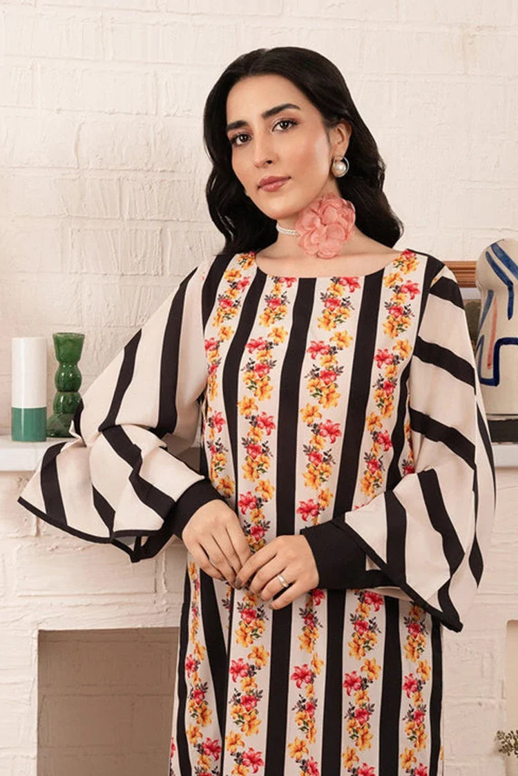 Picture of Stitch Vibes - Morganite RTW Collection - 1 PC - Striped Floral Shirt - Available at Raja Sahib