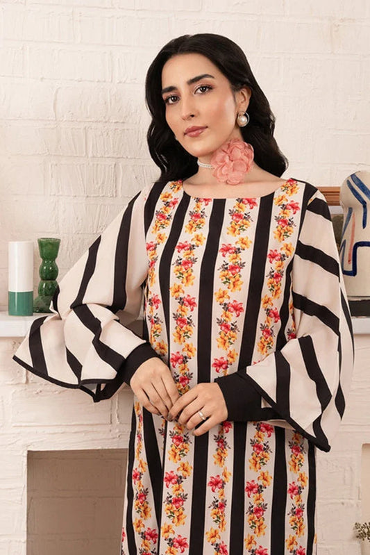 Picture of Stitch Vibes - Morganite RTW Collection - 1 PC - Striped Floral Shirt - Available at Raja Sahib