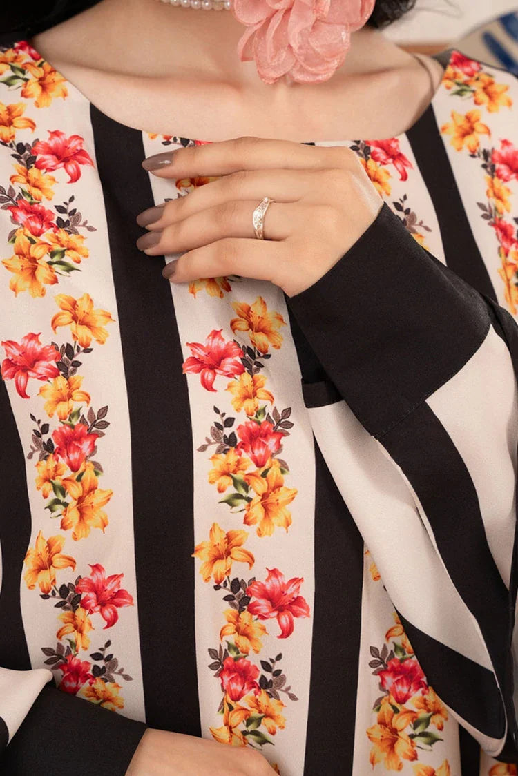 Picture of Stitch Vibes - Morganite RTW Collection - 1 PC - Striped Floral Shirt - Available at Raja Sahib