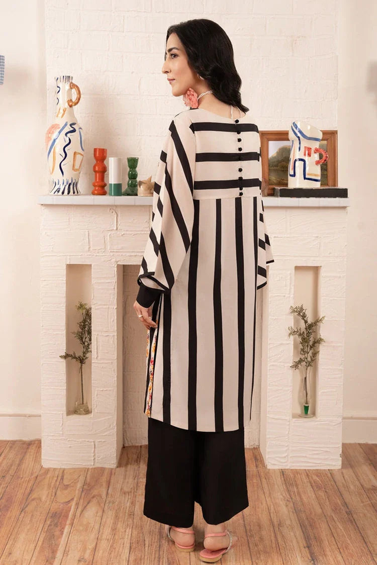 Picture of Stitch Vibes - Morganite RTW Collection - 1 PC - Striped Floral Shirt - Available at Raja Sahib