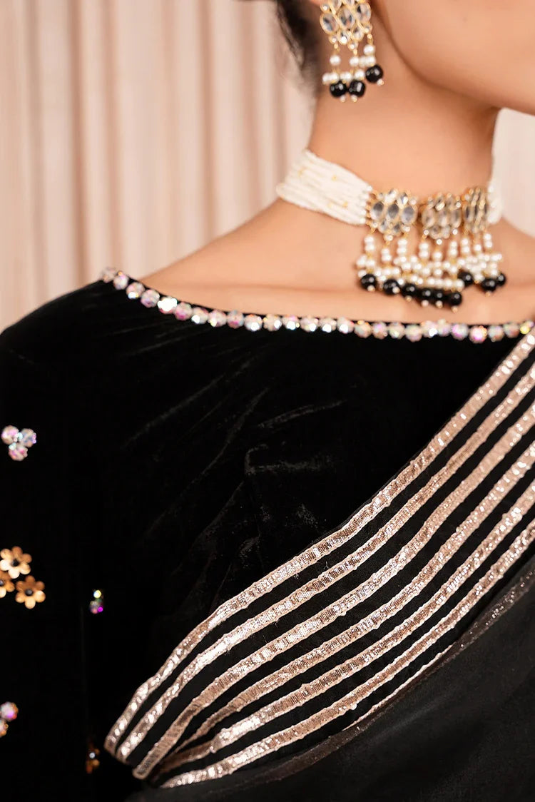 Picture of Stitch Vibes - Marli Onyx Sari - 3 Piece - ORR6342 - Available at Raja Sahib