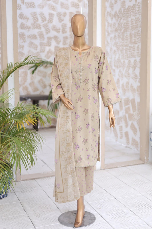 Suntex Fabrics - Greige Printed Lawn Suit - 3 Piece