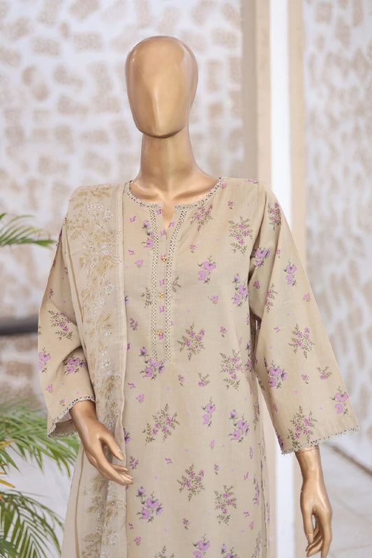 Suntex Fabrics - Greige Printed Lawn Suit - 3 Piece