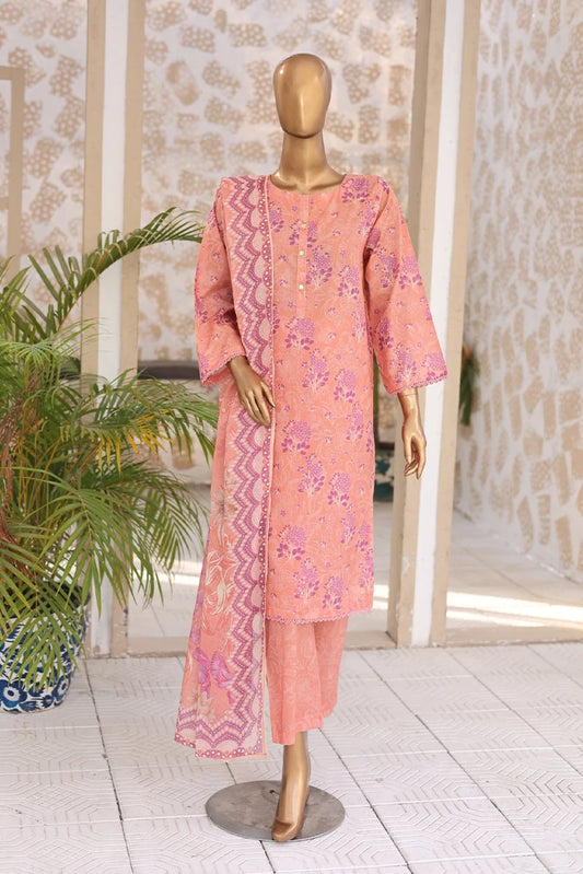Suntex Fabrics - Peach Printed Lawn Suit - 3 Piece