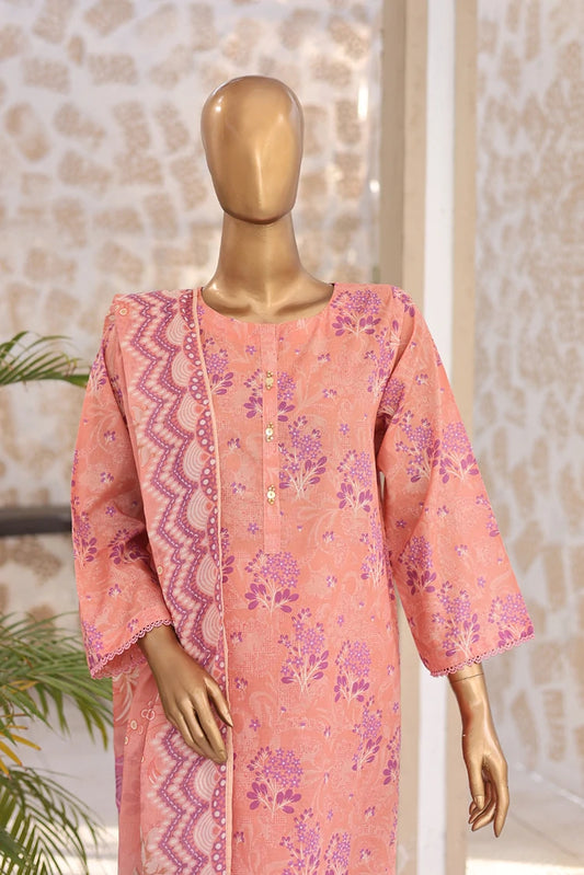 Suntex Fabrics - Peach Printed Lawn Suit - 3 Piece