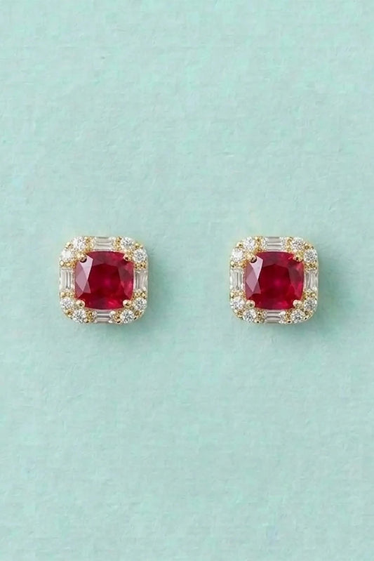 Pastels - Ruby Regal Halo Studs - [A]E588