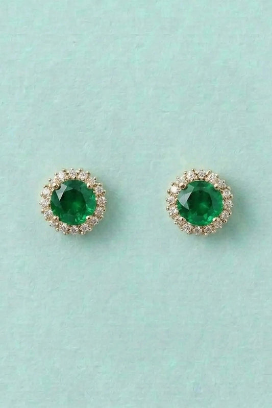 Pastels - Imperial Emerald Solitaire Halo Studs - [A]E591