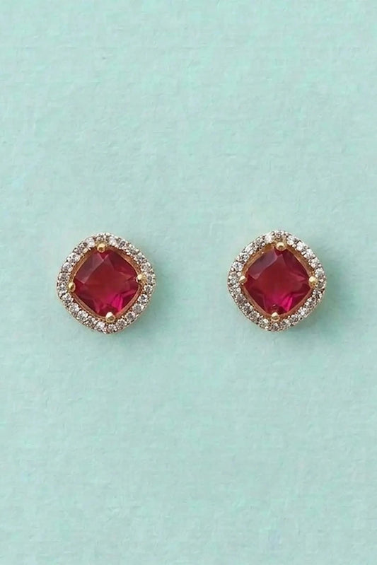 Pastels - Royal Ruby Cushion Studs - [A]E595
